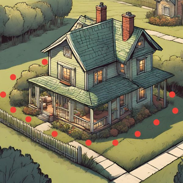 Graphic of home with termite bait stations spaced out around the exterior of the home.