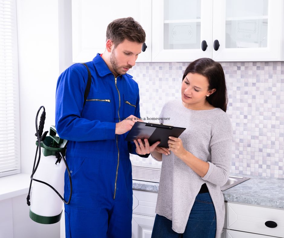 consulting with homeowner after termite inspection